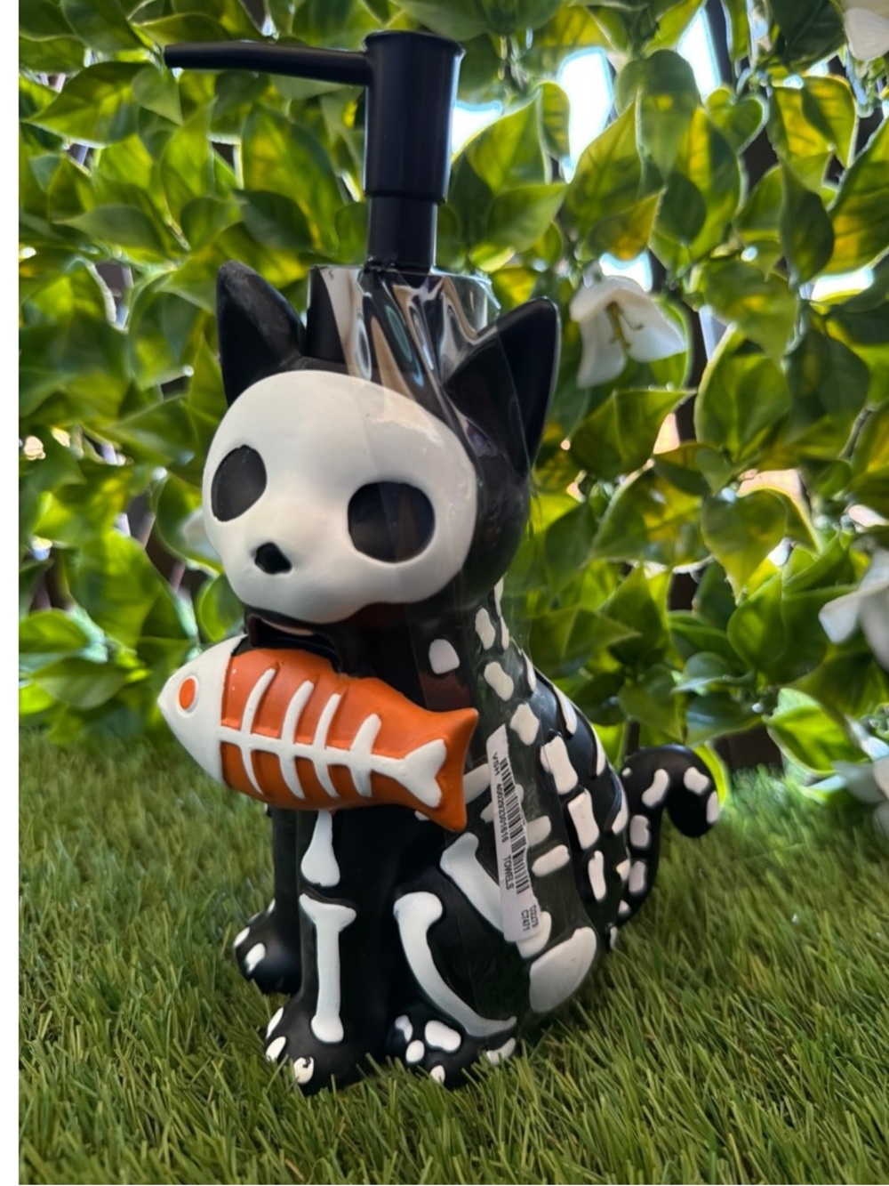 Skeleton Cat Soap Dispenser - Black with White & Orange Accent new